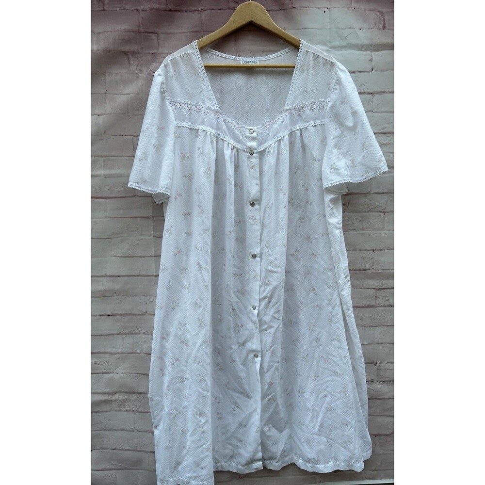 VTG 80’s Lorraine Nightgown Womens 3X White Cotton Cottagecore Grannycore